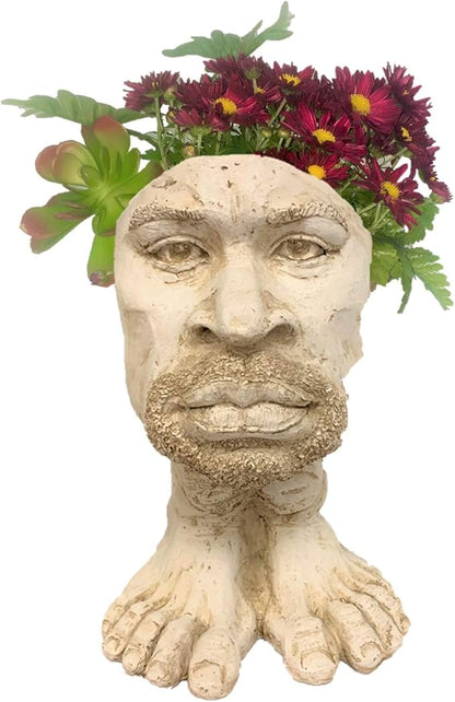 homestyles 14.5 in. Antique White Uncle Kimoni The Muggly Face Statue Planter Hold 6" Pot