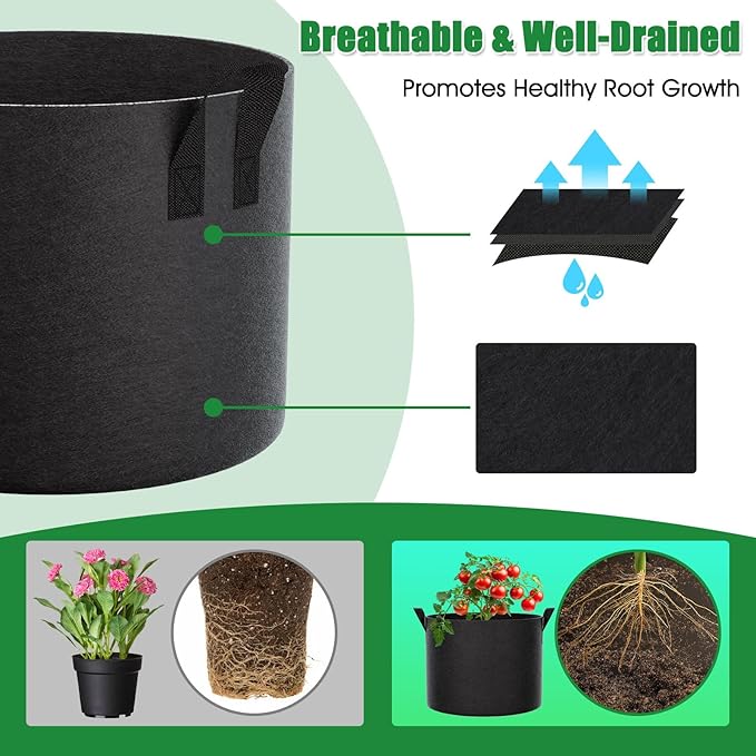 FEED GARDEN 15 Gallon Grow Bags 8 Pack – Heavy Duty 300G Thick Fabric Plant Pots with Reinforced Handles, Breathable Drainage Planters for Tomatoes, Potatoes & Large Vegetables Indoor Outdoor