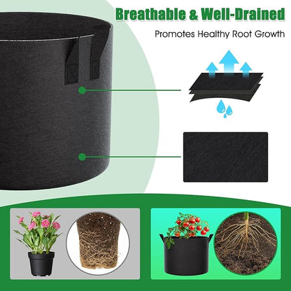 FEED GARDEN 5 Gallon Grow Bags 8 Pack – 300G Thickened Fabric Plant Pots with Reinforced Handles, Breathable Drainage Planters for Vegetables, Flowers & Herbs Indoor Outdoor