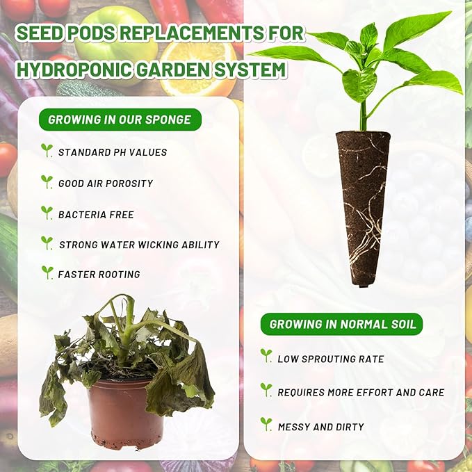 200 Pcs Seed Pods Replacement, Sponges Seed Growth Kit, Grow Sponges for Greenhouses & Germination Equipment, Starter for Indoor Garden System (Black)