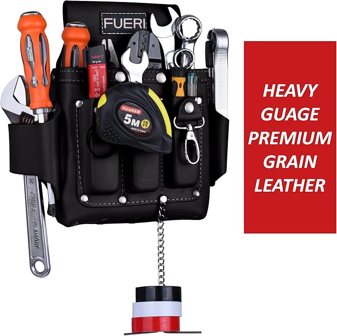 FUERI Leather Tool Pouches Carpenter Electrician Belt Bags Organizer 4 Pocket Professional Heavy Duty Pouch for Construction Framing