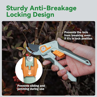 PrunePro 8" Professional Pruning Shears for Gardening 2 Pack Bypass Hand Pruner Stainless Steel Sharp Garden Scissors Plant Flower Rose Garden Clipper