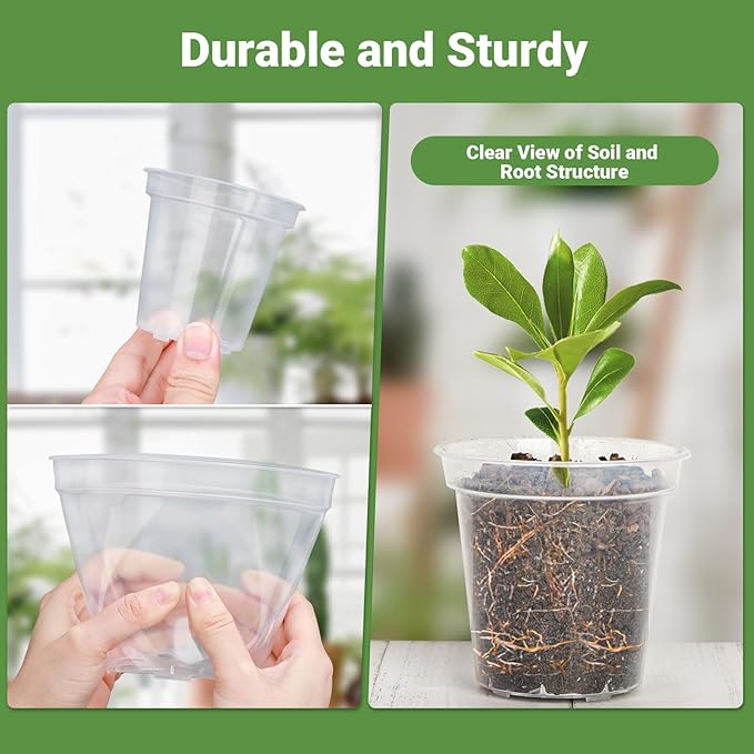 GREANER 30 Pack 3/4/5 Inch Clear Nursery Pots, Reinforced Plastic Pots Variety Pack for Plants, Transparent Plant Pots with Drainage Holes for Orchid and Succulents