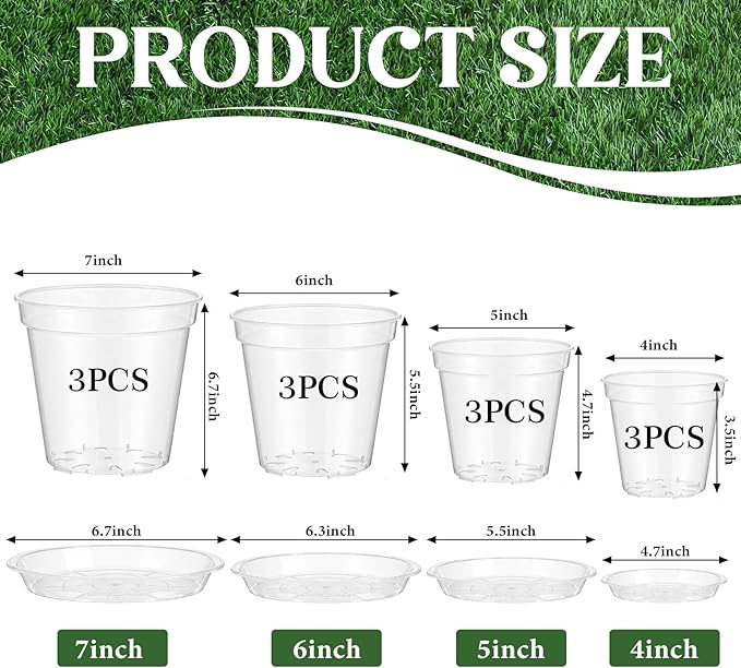 Baderke 12 Pack Clear Nursery Pot Plastic Nursery Pot Large Plant with Drainage Holes for Root Health Indoor Outdoor (Multiple Sizes)