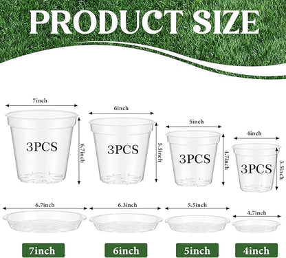 Baderke 12 Pack Clear Nursery Pot Plastic Nursery Pot Large Plant with Drainage Holes for Root Health Indoor Outdoor (Multiple Sizes)