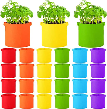 24 Pcs Multicolor Plant Grow Bags Large Grow Bags Fabric Planter Thickened Non Woven Fabric Pots with Handles for Indoor Outdoor Garden Planting Seeds Flower, 6 Colors (7 Gallon)