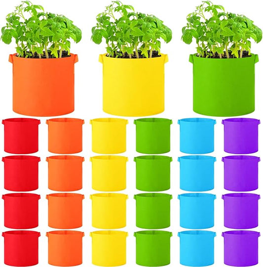 24 Pcs Multicolor Plant Grow Bags Large Grow Bags Fabric Planter Thickened Non Woven Fabric Pots with Handles for Indoor Outdoor Garden Planting Seeds Flower, 6 Colors (7 Gallon)