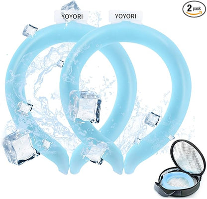 2PCS Neck Cooling Tube with Cold Insulated Bag,Reusable Ice Neck Ring Wearable Body Cooler Products for Summer Heat (Blue*2)