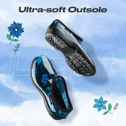 HISEA Waterproof Garden Shoe for Women Outdoor Slip-On Garden Clogs Rubber Rain Boots Short Ankle Booties Rain Shoes with Comfort Insole