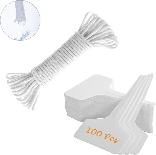 ORIMERC 100 Pcs 6 x 10cm Plant Labels with 30 Feet Self Watering Wick Cord for Vacation Self-Watering Planter Pot DIY Automatic Watering Device Potted Plant Sitter Auto Drip Waterer Garden Tag Marker