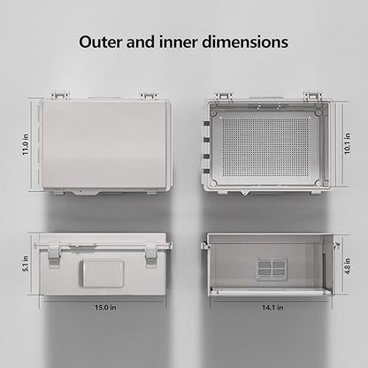 Electrical Junction Box, Ventilated Design, Cable Grommets, Indoor/Outdoor Use with Mounting Panel & Hinged Cover. Waterproof IP 65. (Grey Cover, 15"x11"x5.1")