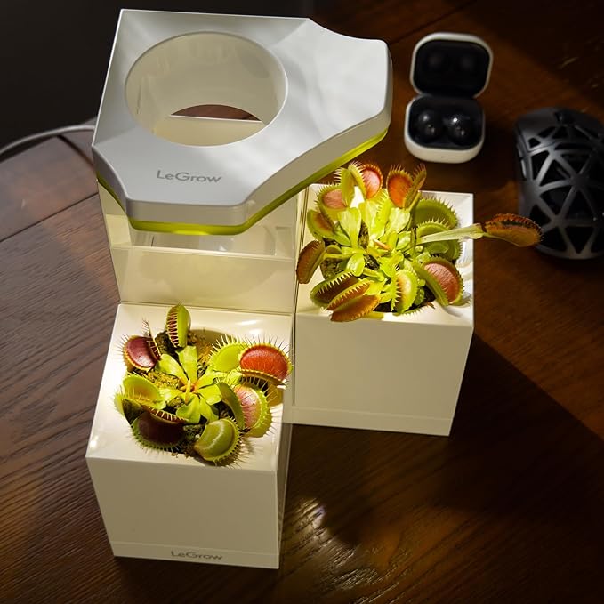 LeGrow Venus Fly Trap Pot, 50000lux Grow Light with Timer, 7 Days Watering Free, Indoor Planter with Drainage Hole & Self-Watering Tray for Carnivorous Plant, Sundew, Succulent, Cactus [No Plant]