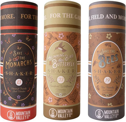 Pollinator Wildflower Seed Shaker Collection - ~300,000+ Wild Flower Seeds for Planting - Includes Hummingbird & Butterfly, Save The Monarchs, and Save The Bees Wildflower Mixes - Covers ~1,000 sq ft