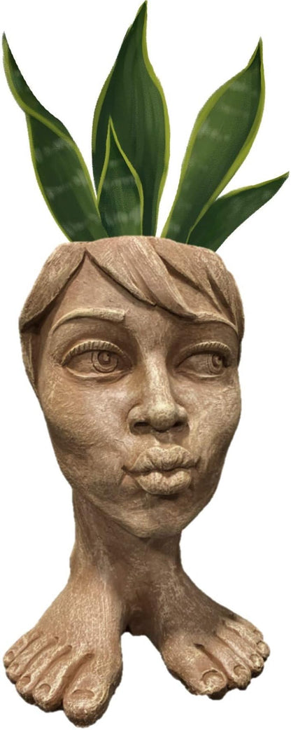 Aunt Tia Maria Planter Face Pot Patio & Garden Statue in Stone Wash Finish
