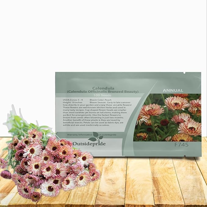 Outsidepride Bronzed Beauty Calendula Seeds - 100 Pcs Annual Edible Flower Seeds for Planting for Dishes & Wellness Uses, with Vibrant Blooms for Cut Flower, Container, & Pollinator Gardens