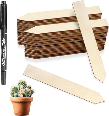 50 PCS Plant Labels with a Black Marking Pen, 5.9 Inch Waterproof Plant Label for Outdoor Indoor Potted Plants, Wooden Plant Tags Gardening Gifts for Women Men