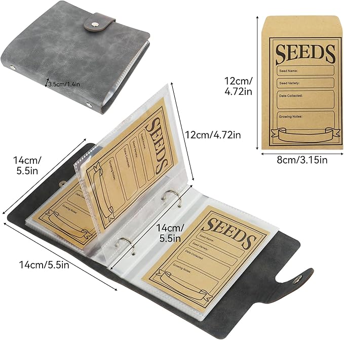 Klmnop Seed Storage Organizer, Seed Packet Organizer with 50pcs Self-Sealing Seed Envelopes, Seed Binder for Garden Storage, Seed Keeper(3.15'' x 4.72'')