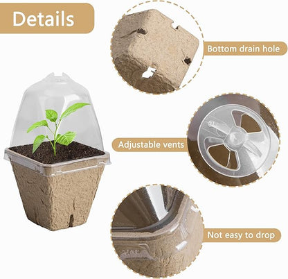 Purple Star 20 Pcs Biodegradable Nursery Pots with Humidity Dome- 2.3 Inch Square Seeding Starter Pot for Planting- Peat Pots for Seedlings Garden Vegetable Flower Germination