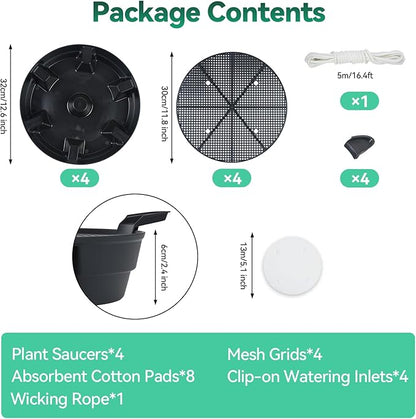OTraki 4-Pack Self Watering Fabric Pot Base, Auto Watering System for 5 Gallon Fabric Pots, Plastic Plant Saucer Stand with Watering Lip Outdoor Garden Watering Base Plant Water Tray