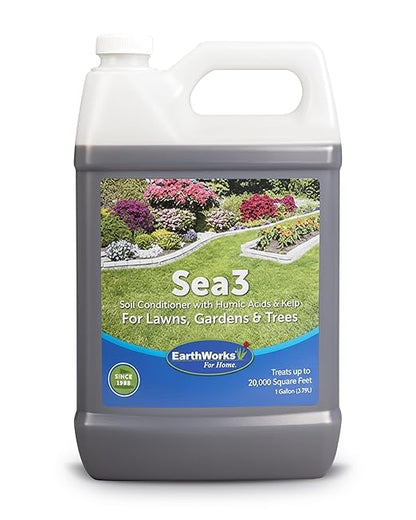 Sea3 Soil Conditioner | Organic Liquid Fertilizer with Humic Acids, Kelp & Molasses for Healthier Lawns, Vibrant Gardens & Resilient Plants, 1 Gallon