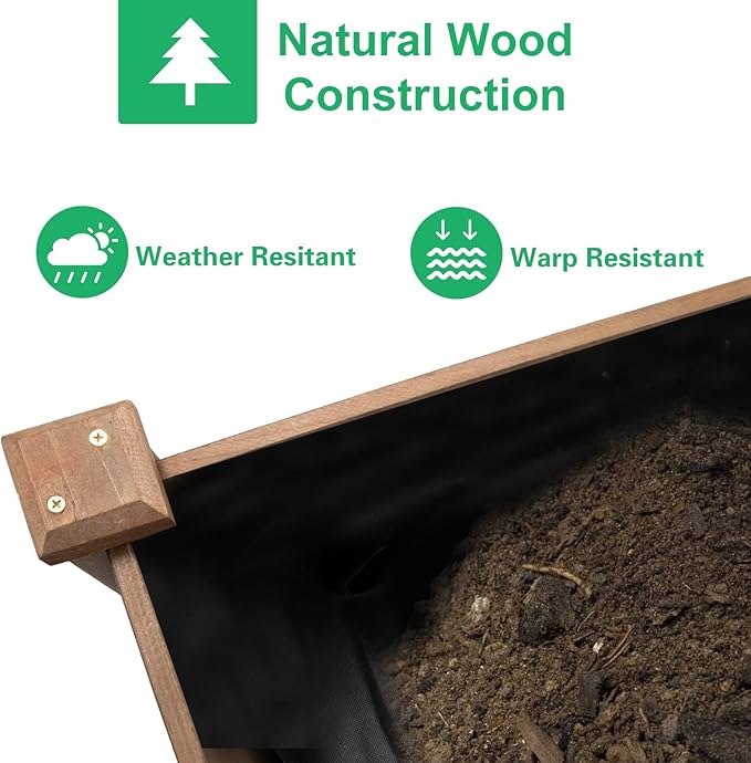 Raised Garden Bed,Outdoor Wood Planter Box,High-end Natural fir Wood boltless assemblyfor Vegetables, Flowers, Herbs, and Succulents,w/Non-Woven Pad,93 x 23 x 10in