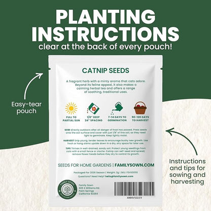 Catnip – 2,750 Premium Seeds for Planting – Fragrant Herb for Pets & Pollinators – 2026 Season – 2 Gram Pouch