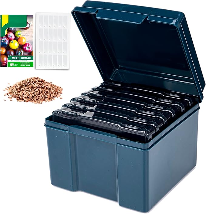 Dark Green Seed Storage Box With 6 inner 5×7 inch small boxes, Portable tool storage box for fishing,Seed Packet Storing Organizer,Photo Storage Box