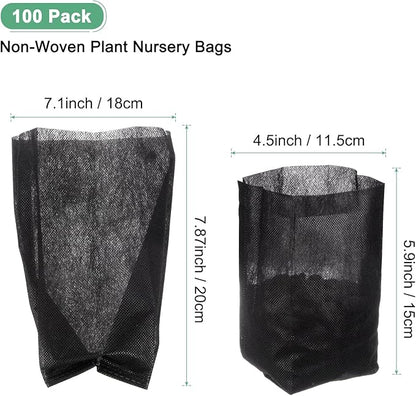 100-Pack Nursery Growing Bags, 7.9" x 7.1" Non-Woven Plant Nursery Bags, Fabric Seeding Pots Pouch for Seed Starting/Soil Transplant/Home Garden Supply [Black]