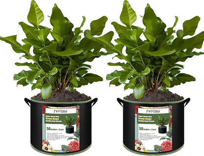 2-Pack 50 Gallon Plant Grow Bags, Thickened Nonwoven Fabric Pots with Handles,Sturdy Garden Planters Aeration Gardening Container to for Plants, Vegetables, and Flowers