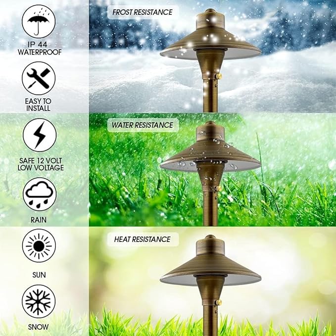 LED Low Voltage Pathway Lights 121- Solid Brass Outdoor Landscape Lights for Garden Pathway & Driveway Outdoor Lighting, 12V Landscape Lighting with Ground Stake & G4 LED Bulb (1 Pack Wide Top 8-1/2")