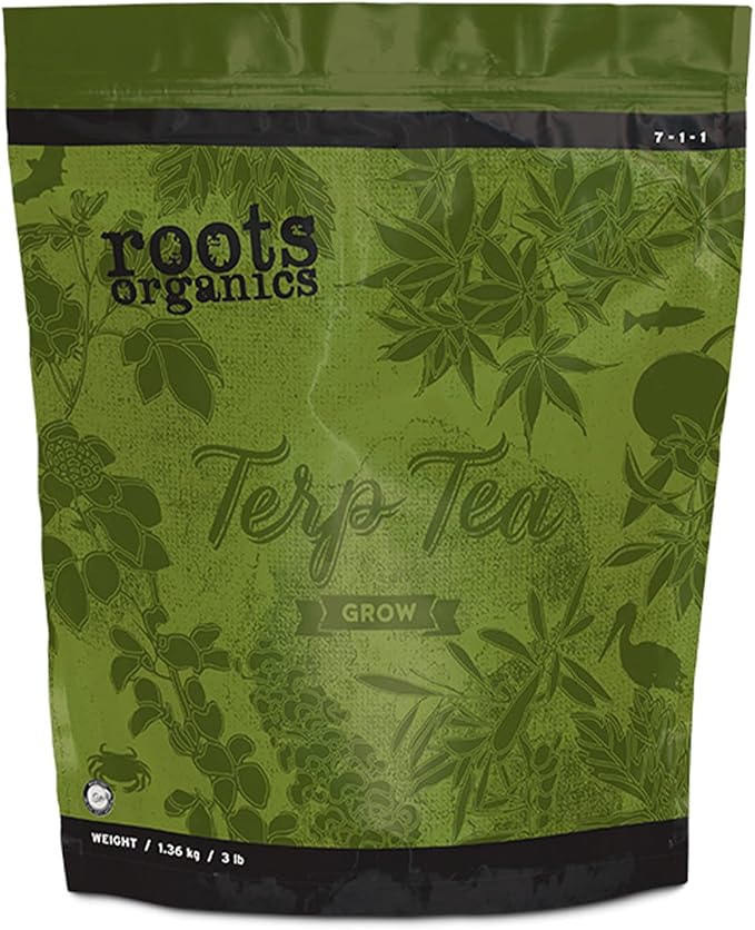 Roots Organics Terp Tea Grow, Micronized Organic Fertilizer with Beneficial Bacteria and Mycorrhizae, 7-1-1 NPK, 9 lb.