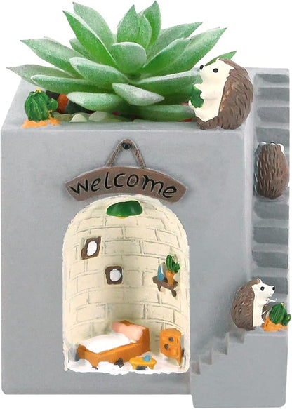 Segreto Creative Stairs Flower Pots Resin Planter Plants Vase with Drainage for Succulent Planting Pot(Hedgehog)