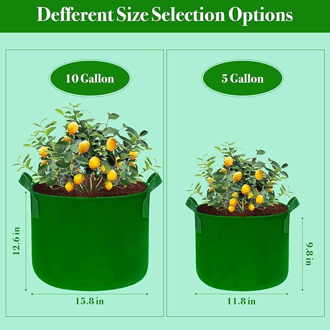 5 Gallon Grow Bags, Grow Bags 5 Gallon Fabric Plant Grow Bags Fabric Planters Garden Bgas Fabric Pots Tomato Planter Bags, 5-Pack, Green