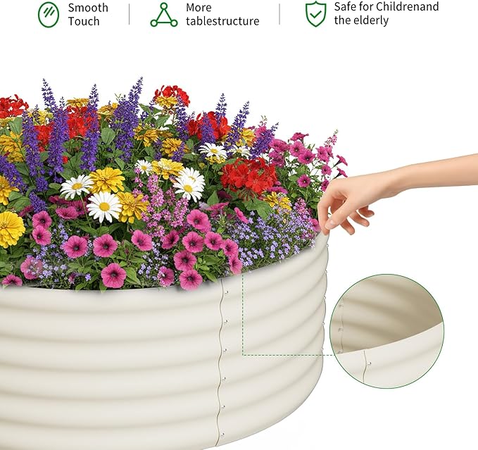 DDK Galvanized Raised Garden Bed, Round Outdoor Planter Bed, 4x4x1.5ft Metal Planter Box for Gardening and Planting,MW
