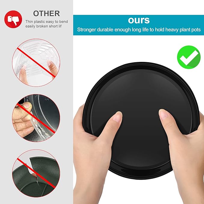 6 Pack of 12 inch Plant Saucer, Plastic Plant Saucer 12" Round, Plant Saucers for Indoors, Plant Water Tray, Plant Trays for Pots, Planter Tray, Plant Saucers for Planter 11-13" (12", Black)
