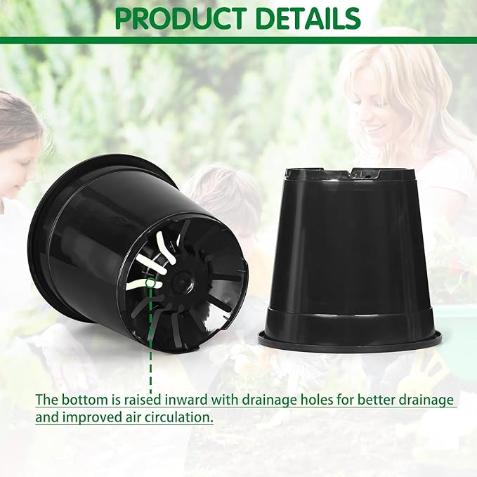 2/3/5/7/10 Gallon Pots for Plants, Sturdy Plastic Nursery Pots with Drainage Holes, Plant Pots for Seedlings, Vegetables, Succulents, Cuttings