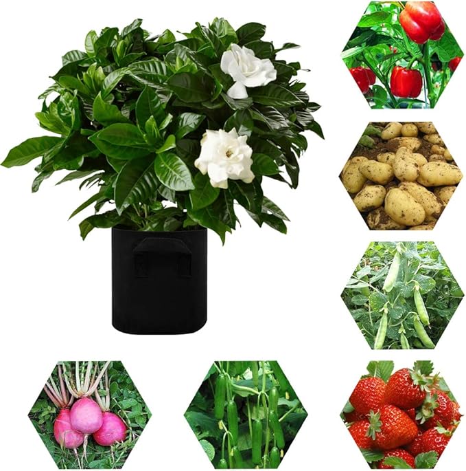 5 Pack 5 Gallon Grow Bags - Black Breathable Fabric Pots Heavy Duty Aeration Fabric Pots Thickened Nonwoven Fabric Pots Plant Grow Bags with Handle