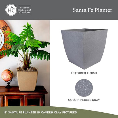 The HC Companies Santa Fe Square Self-Watering Pot - Lightweight Plastic Planter for Herbs & More - Durable Plant Pots for Indoor Plants & Outdoor Plants (16” Pebble Gray, Pack 2)