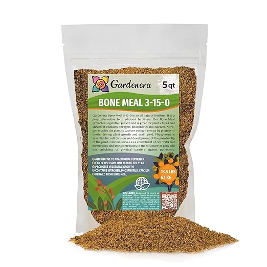 GARDENERA Natural Bone Meal Fertilizer - Add to Potting Soil - Strong Root Development Organic Gardening for Tomatoes, Peppers, and Bulbs - 5 Quart