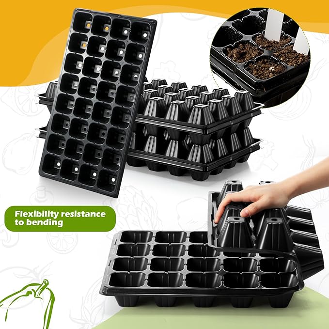 Yinder 20 Pcs Seed Starting Trays with Dome 32 Cells Plug Trays and 1020 Tray No Holes with 100 Pcs Tags Seed Starter Kit for Nursery Germination Plant Propagation