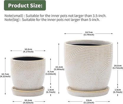 4+5.75 Inch Ceramic Planter Set of 2 with Drainage Hole and Saucer for Plants, Indoor-Outdoor Large Round Succulent Orchid Flower Pot -Reactive Color, Inner-pots not Larger Than 5 Inch
