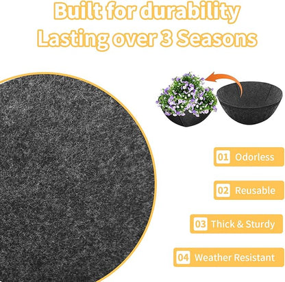 12x122 Inch Black Felt Planter Liner Roll, Non-Woven Hanging Basket Liners Coco Coir Alternative Breathable Outdoor Planter Liner Window Box Liners for Metal Basket Flower Pot Raised Garden Bed