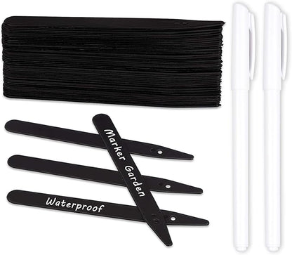 Whaline 200Pcs Thick Plastic Plant Label Garden Labels Black Waterproof Garden Stake Sign Tags Garden Markers for Outdoor Seedlings Potted Flowers with 2 Marker Pen and A Roll of Twine (15 cm)
