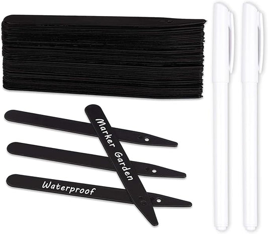 Whaline 200Pcs Thick Plastic Plant Label Garden Labels Black Waterproof Garden Stake Sign Tags Garden Markers for Outdoor Seedlings Potted Flowers with 2 Marker Pen and A Roll of Twine (15 cm)