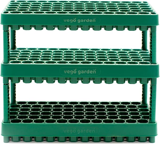 Vego garden 10" x 20" 76 Cells Seed Starter Tray Stackable Seedling Starting Germination Trays for Plants Planting Vegetables Herbs Flowers, 3 Sets
