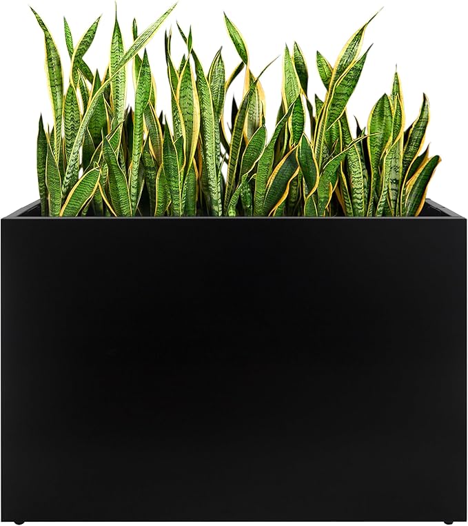 Metal Planter Box, No Installation Galvanized Steel Folding Rectangular Planter with Drainage Holes, 35.5"x 10"x 28" Black Outdoor Planter for Porch/Patio/Garden