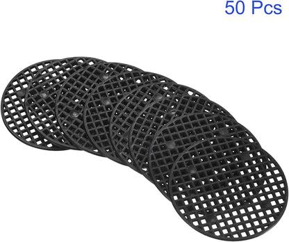 50 Pack Plant Pot Hole Mesh Pads - Round Rigid Bonsai Flowerpot Drainage Grid Screen Apply to Outdoor/Garden (6.5cm/2.5 Inch, Black)