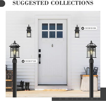 Emliviar 16 Inch Outdoor Lamp Post Light Fixture, Modern Outdoor Pillar Light for Outside, Waterproof Aluminum in Black Finish Seeded Glass, DE281P BK