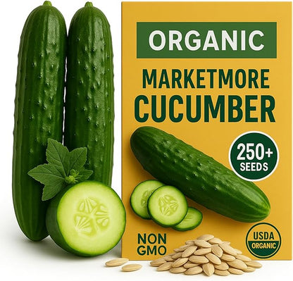 250+ Organic Marketmore Cucumber Seeds – Premium Heirloom Seeds – Perfect for Gardens, Raised Beds & Containers – Crisp, Delicious & Non-GMO – USA Grown (Cucumis sativus)