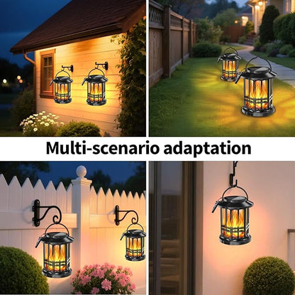 Solar Lanterns Outdoor Waterproof,Flickering Flame Landscape Lanterns ,Solar Powered Outdoor Hanging Lights Decor for Garden, Yard, Patio, Porch 2 Pack